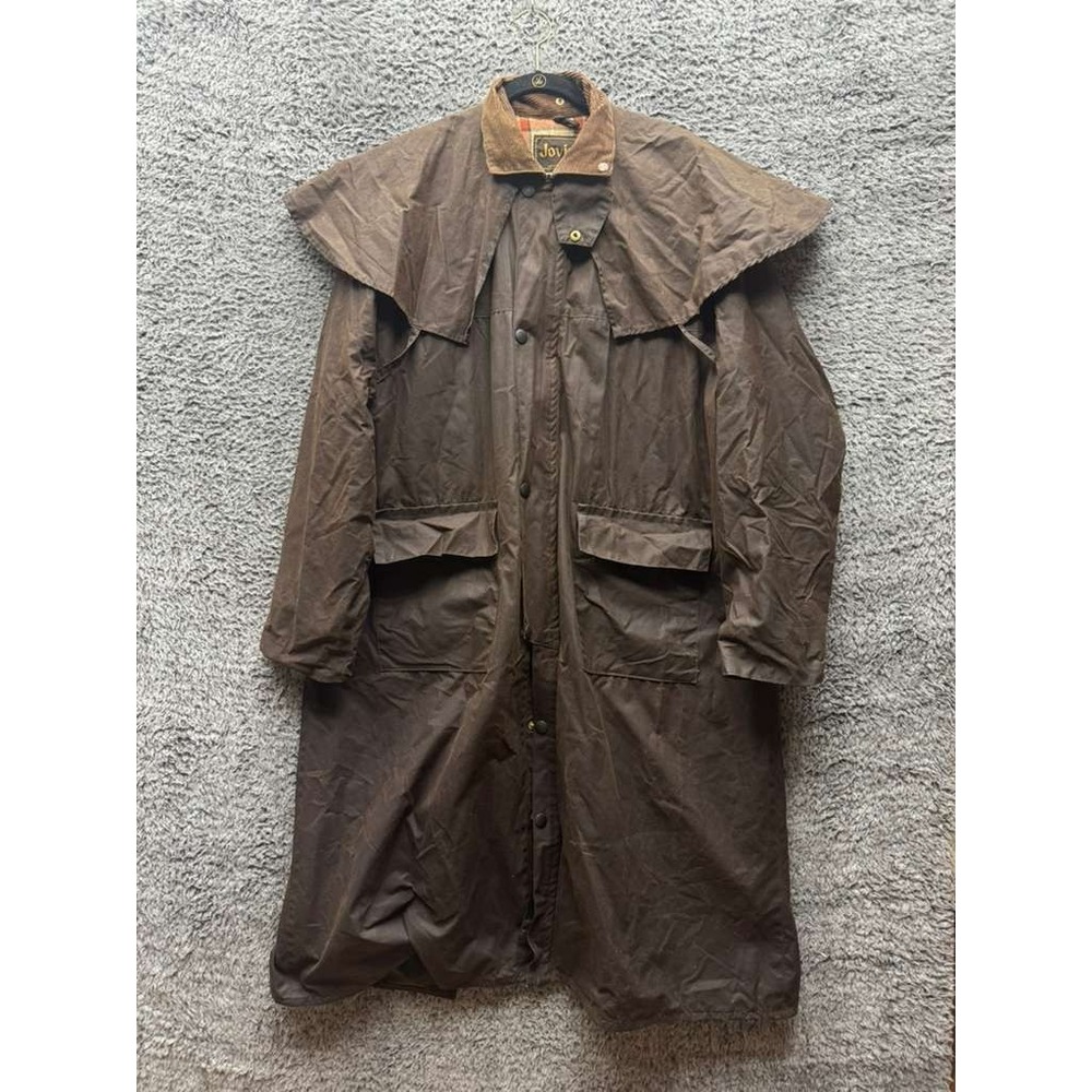 Vintage Joviel Waxed Cotton Waterproof Riding Long Duster Coat Brown Mens Size L